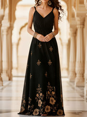 Embroidered Floral Sleeveless Maxi Evening Dress