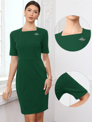 Square Neck Short Sleeve Work Business Sheath Dress