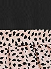 Mock Neck Patchwork Leopard Print A-Line Dress