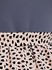 Mock Neck Patchwork Leopard Print A-Line Dress