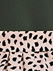 Mock Neck Patchwork Leopard Print A-Line Dress