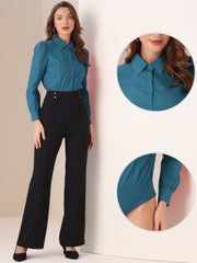 Leotard Shirt Collared Business Casual Button Down Long Sleeves Bodysuit