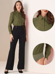 Leotard Shirt Collared Business Casual Button Down Long Sleeves Bodysuit