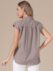 Gingham Cap Sleeves Button Down Blouse