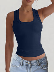 U Neck Sleeveless Casual Solid Color Tank Top