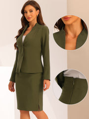 2pc Business Collarless Blazer and Formal Pencil Skirt Suit Sets