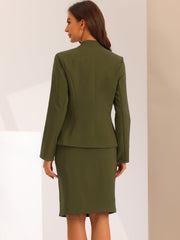 2pc Business Collarless Blazer and Formal Pencil Skirt Suit Sets