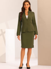 2pc Business Collarless Blazer and Formal Pencil Skirt Suit Sets