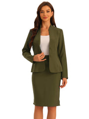 2pc Business Collarless Blazer and Formal Pencil Skirt Suit Sets