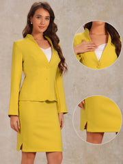 2pc Business Collarless Blazer and Formal Pencil Skirt Suit Sets