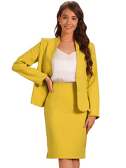 2pc Business Collarless Blazer and Formal Pencil Skirt Suit Sets