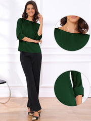 Dressy Casual Boat Neck 3/4 Sleeve Work Satin Blouse