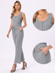 Sleeveless Crew Neck Knit Wide Leg Jumpsuits
