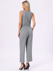 Sleeveless Crew Neck Knit Wide Leg Jumpsuits