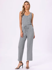 Sleeveless Crew Neck Knit Wide Leg Jumpsuits