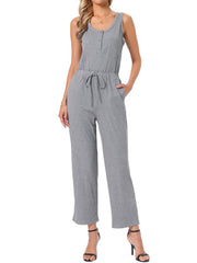 Sleeveless Crew Neck Knit Wide Leg Jumpsuits
