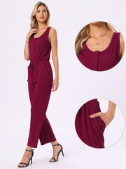 Sleeveless Crew Neck Knit Wide Leg Jumpsuits