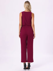 Sleeveless Crew Neck Knit Wide Leg Jumpsuits