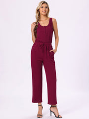 Sleeveless Crew Neck Knit Wide Leg Jumpsuits