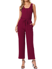Sleeveless Crew Neck Knit Wide Leg Jumpsuits