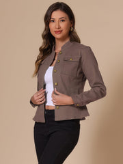 Casual Denim Classic Stand Collar Long Sleeve Jean Jacket