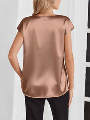 Satin V Neck Short Sleeves Work Blouse