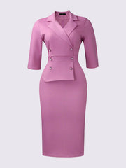 3/4 Sleeves Notch Lapel Midi Sheath Dress