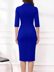 3/4 Sleeves Notch Lapel Midi Sheath Dress