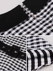 Colorblock Gingham Short Sleeve Belted Retro Swing Dress