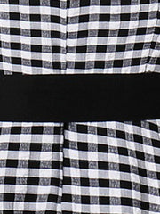Colorblock Gingham Short Sleeve Belted Retro Swing Dress