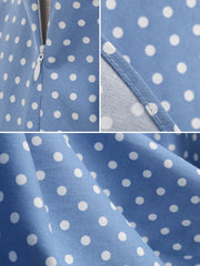 Polka Dots Lapel Button Down Belted Midi Swing Dress
