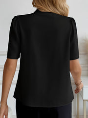 Pleated Puff Sleeves Button Down Work Blouse