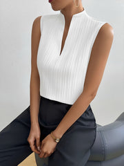 Solid Color Sleeveless Textured Work Blouse