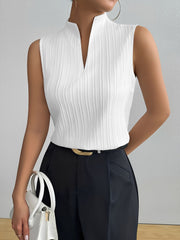 Solid Color Sleeveless Textured Work Blouse