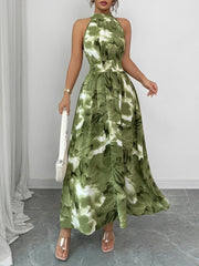 Halter Neck Sleeveless Smocked Resort Beach Dress