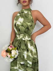 Halter Neck Sleeveless Smocked Resort Beach Dress