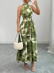 Halter Neck Sleeveless Smocked Resort Beach Dress