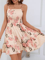 Floral Spaghetti Strap Smocked A-Line Mini Dress