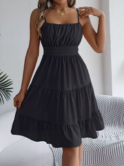 Spaghetti Strap Sleeveless Tiered A-Line Dress