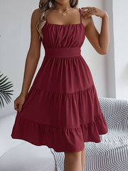 Spaghetti Strap Sleeveless Tiered A-Line Dress