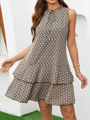 Printed Bow-Tie Layered Above Knee Length Dress