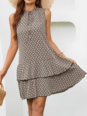 Printed Bow-Tie Layered Above Knee Length Dress