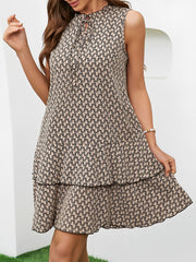 Printed Bow-Tie Layered Above Knee Length Dress
