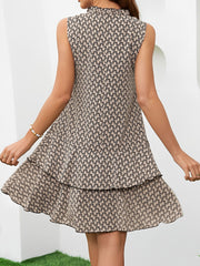 Printed Bow-Tie Layered Above Knee Length Dress