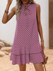 Printed Bow-Tie Layered Above Knee Length Dress