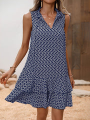 Printed Bow-Tie Layered Above Knee Length Dress
