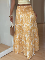 Boho Paisley Smocked Tiered A-Line Skirt