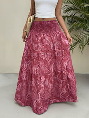 Boho Paisley Smocked Tiered A-Line Skirt