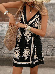Spaghetti Strap Boho Floral Mini Wrap Dress