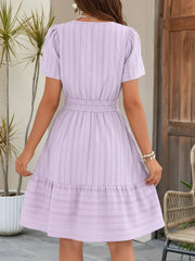 Cotton Notch Neck Puff Sleeve A-Line Tiered Dress